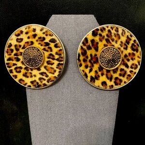 Large Button Faux Animal Pattern pierced Earrings